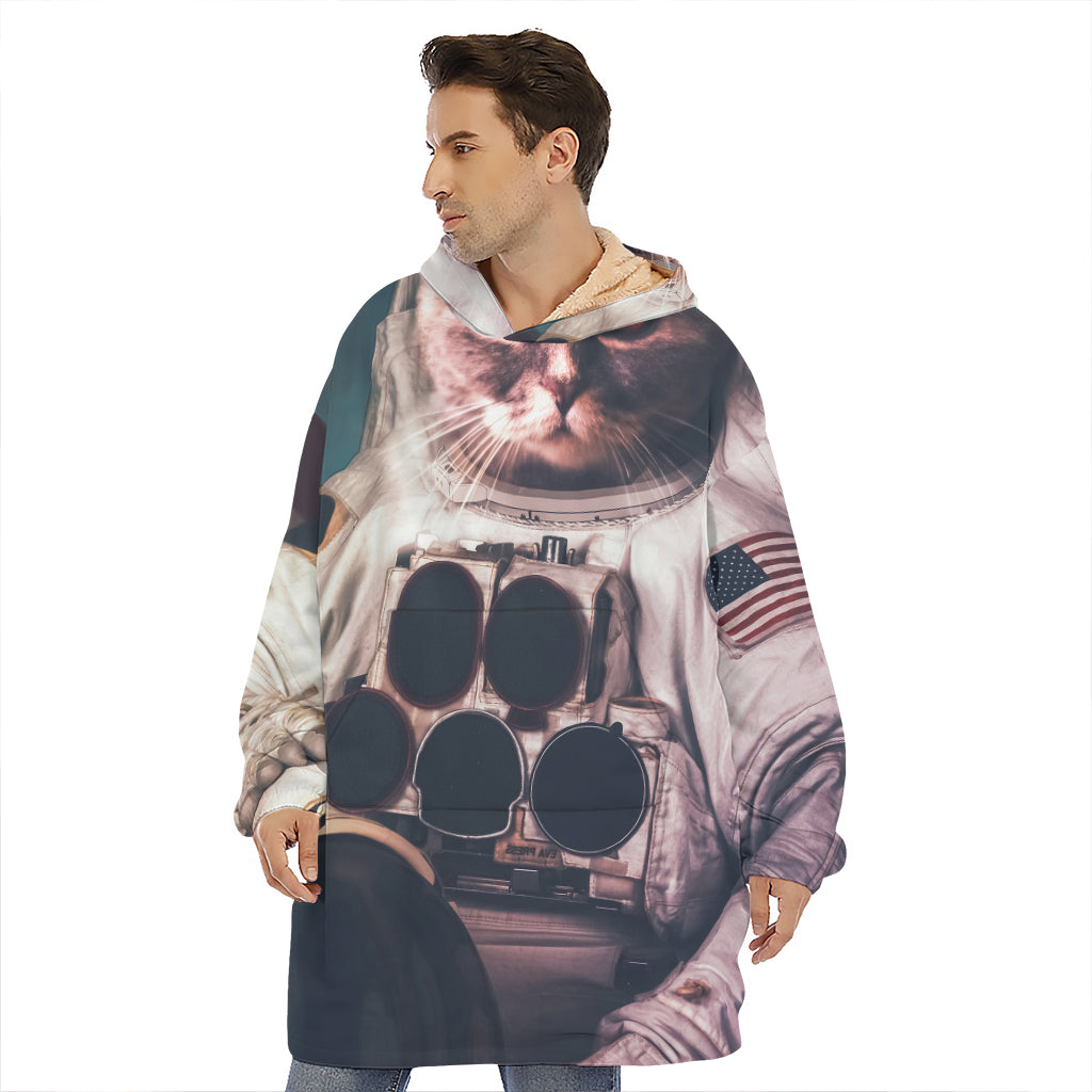 American Astronaut Cat Print Hoodie Blanket