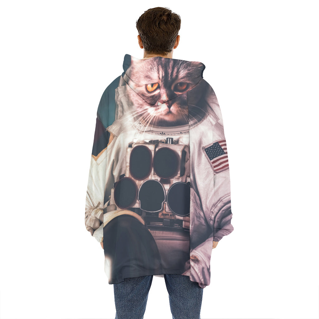 American Astronaut Cat Print Hoodie Blanket