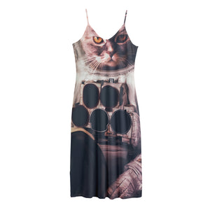 American Astronaut Cat Print Jersey Midi Cami Dress