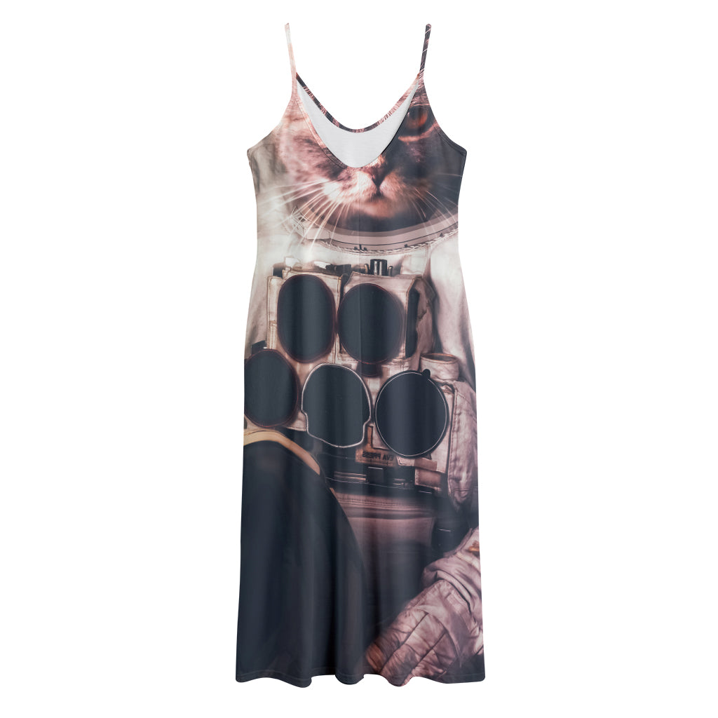 American Astronaut Cat Print Jersey Midi Cami Dress