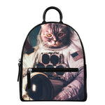 American Astronaut Cat Print Leather Backpack