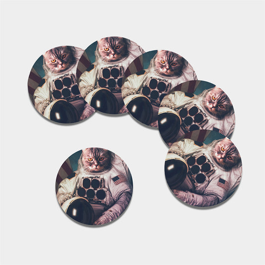 American Astronaut Cat Print Leather Coaster Set