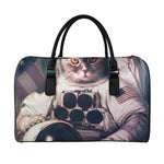 American Astronaut Cat Print Leather Duffle Bag