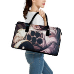 American Astronaut Cat Print Leather Duffle Bag