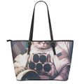 American Astronaut Cat Print Leather Tote Bag With Zipper