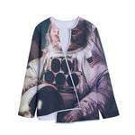 American Astronaut Cat Print Long Sleeve Short Coat