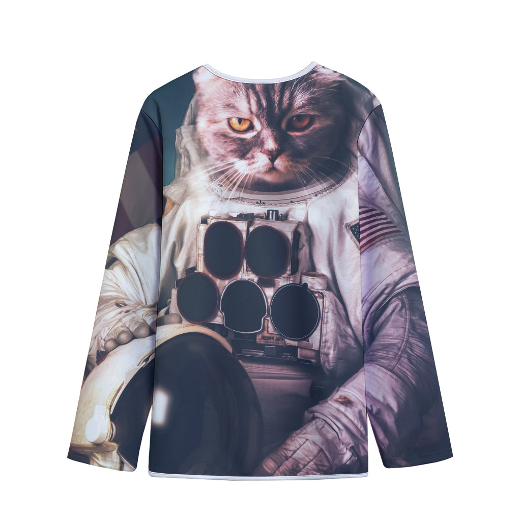 American Astronaut Cat Print Long Sleeve Short Coat