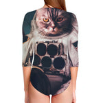 American Astronaut Cat Print Long Sleeve Swimsuit