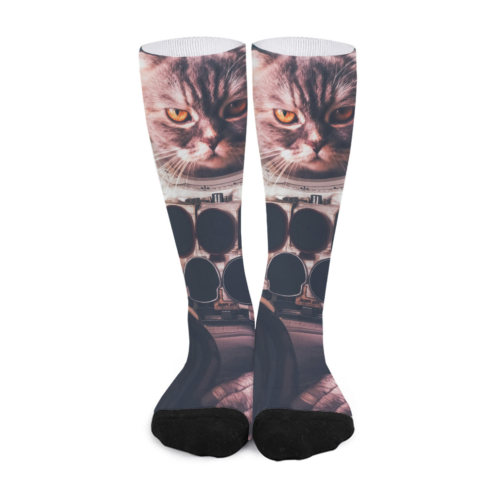 American Astronaut Cat Print Long Socks