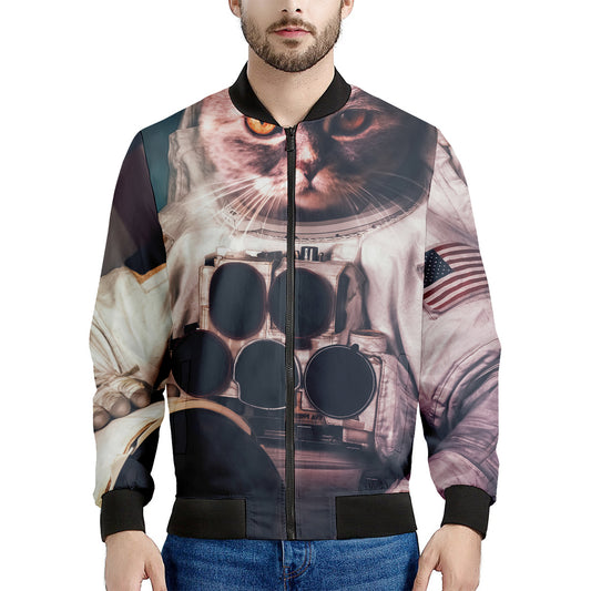 American Astronaut Cat Print Men's Bomber Jacket