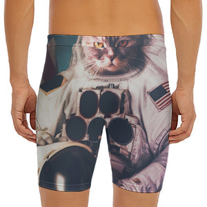 American Astronaut Cat Print Men's Long Boxer Briefs