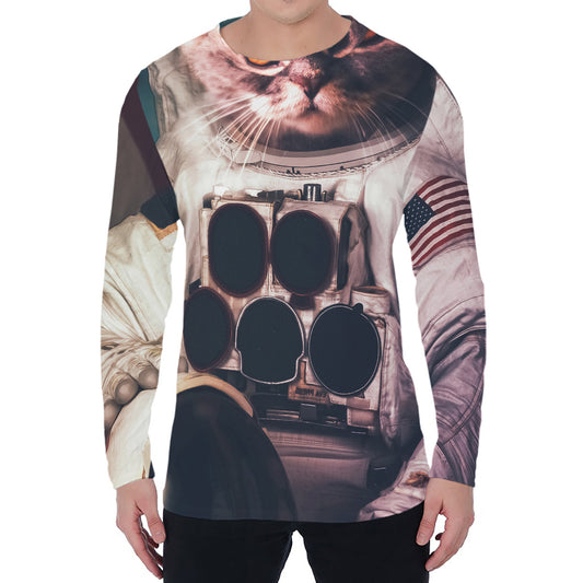 American Astronaut Cat Print Men's Long Sleeve T-Shirt