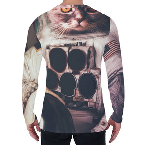 American Astronaut Cat Print Men's Long Sleeve T-Shirt