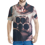 American Astronaut Cat Print Men's Polo Shirt