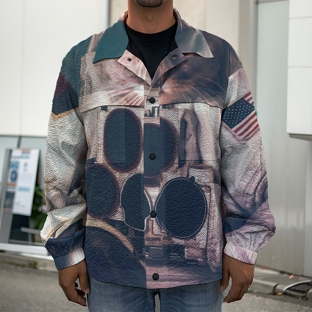 American Astronaut Cat Print Men's Shirt Jacket