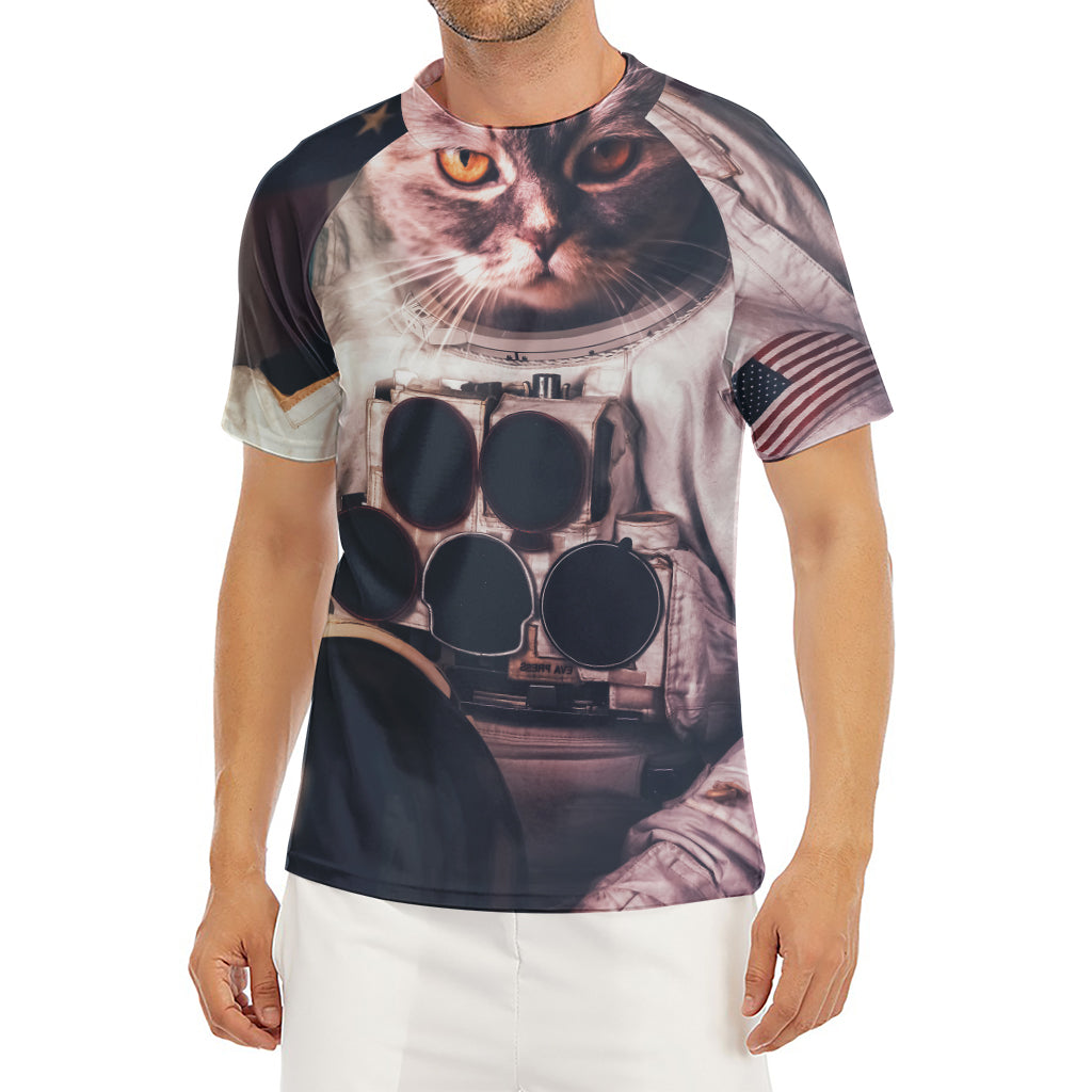 American Astronaut Cat Print Men's Short Sleeve Rash Guard
