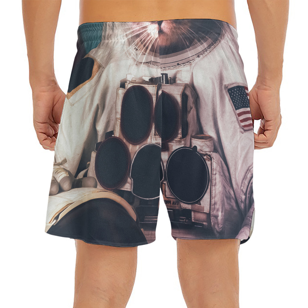 American Astronaut Cat Print Men's Split Running Shorts