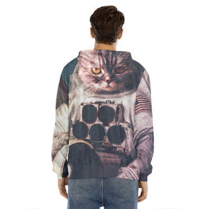 American Astronaut Cat Print Men's Velvet Pullover Hoodie