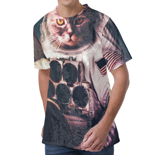 American Astronaut Cat Print Men's Velvet T-Shirt