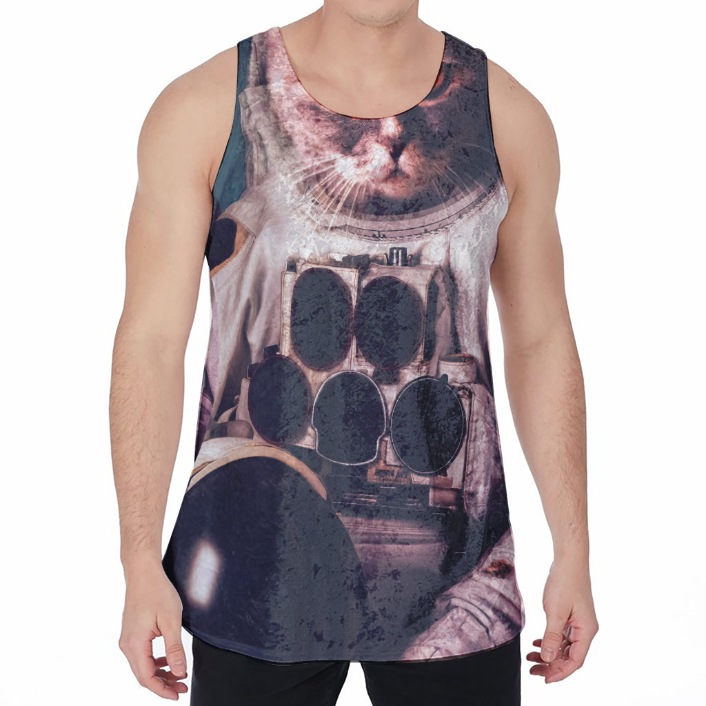 American Astronaut Cat Print Men's Velvet Tank Top