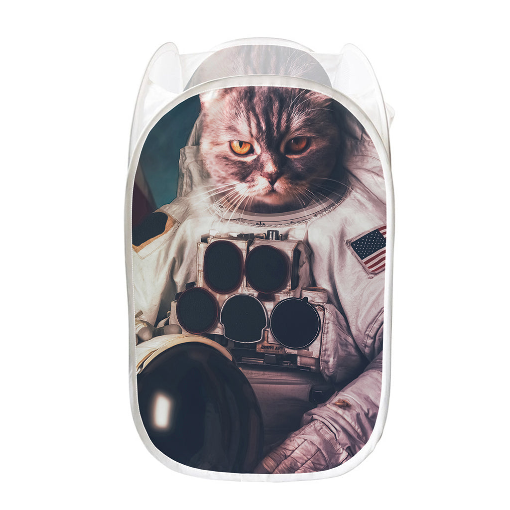 American Astronaut Cat Print Mesh Laundry Hamper