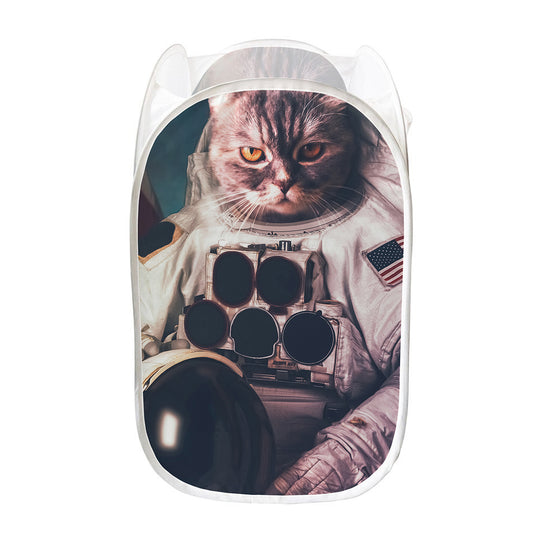 American Astronaut Cat Print Mesh Laundry Hamper