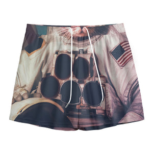 American Astronaut Cat Print Mesh Shorts