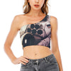 American Astronaut Cat Print One Shoulder Crop Top