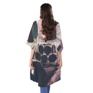 American Astronaut Cat Print Open Front Beach Cover Up