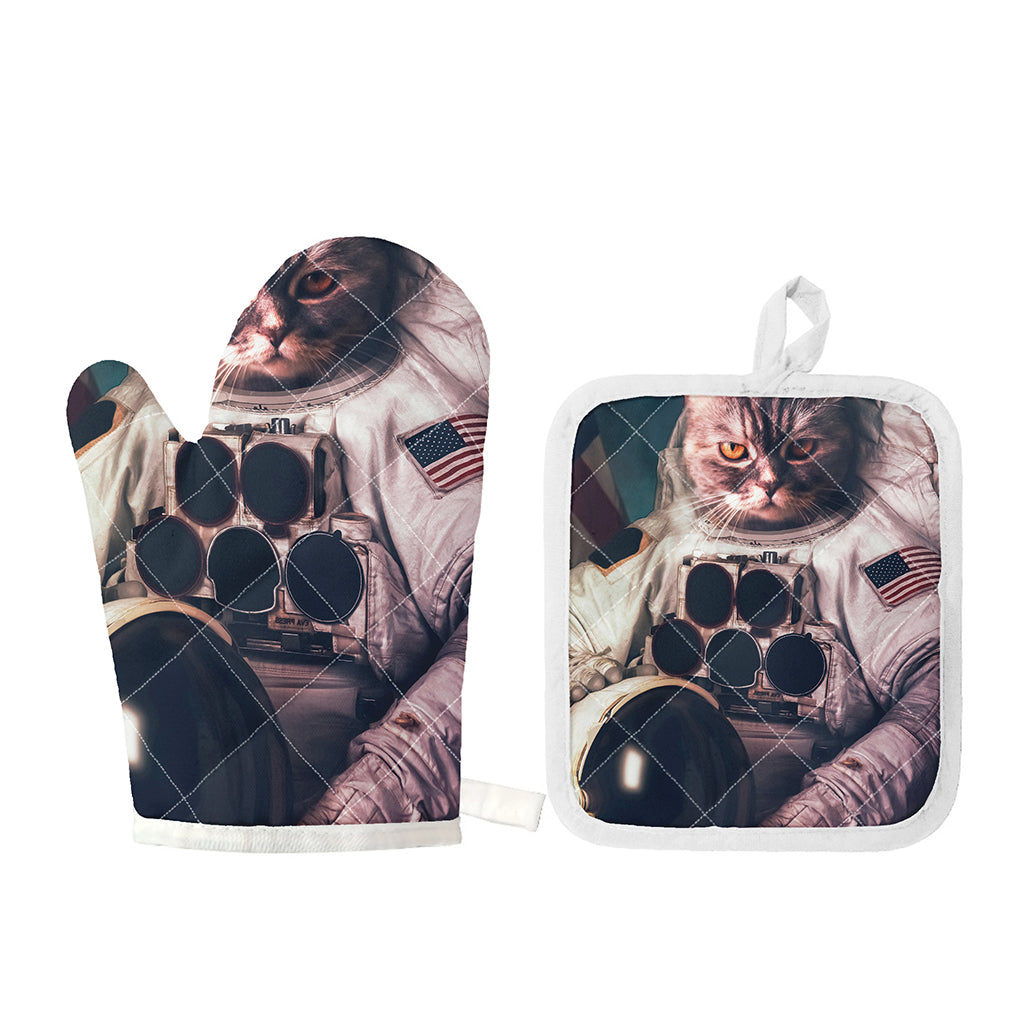 American Astronaut Cat Print Oven Mitt And Pot Holder Set