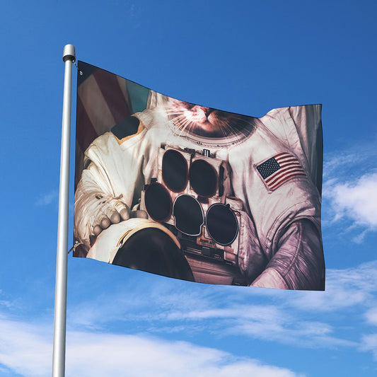 American Astronaut Cat Print Polyester Flag