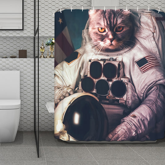American Astronaut Cat Print Polyester Shower Curtain
