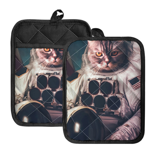 American Astronaut Cat Print Pot Holders With Pocket