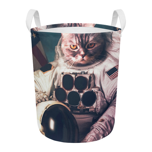 American Astronaut Cat Print Round Laundry Basket