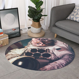 American Astronaut Cat Print Round Rug