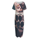 American Astronaut Cat Print Short Sleeve Long Nightdress