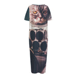 American Astronaut Cat Print Short Sleeve Long Nightdress