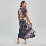 American Astronaut Cat Print Short Sleeve Maxi Dress