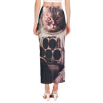 American Astronaut Cat Print Side Slit Maxi Skirt