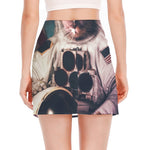 American Astronaut Cat Print Side Slit Mini Skirt