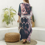 American Astronaut Cat Print Silk V-Neck Kaftan Dress