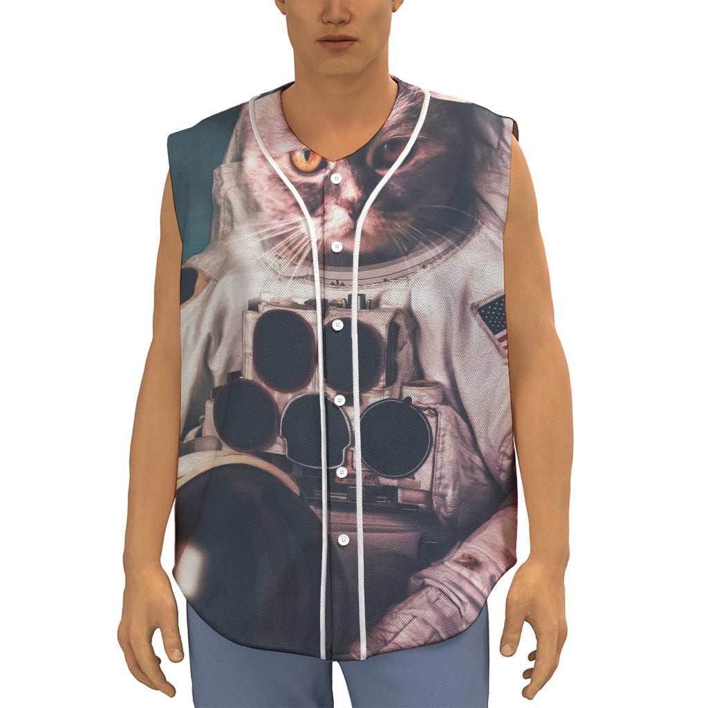 American Astronaut Cat Print Sleeveless Baseball Jersey