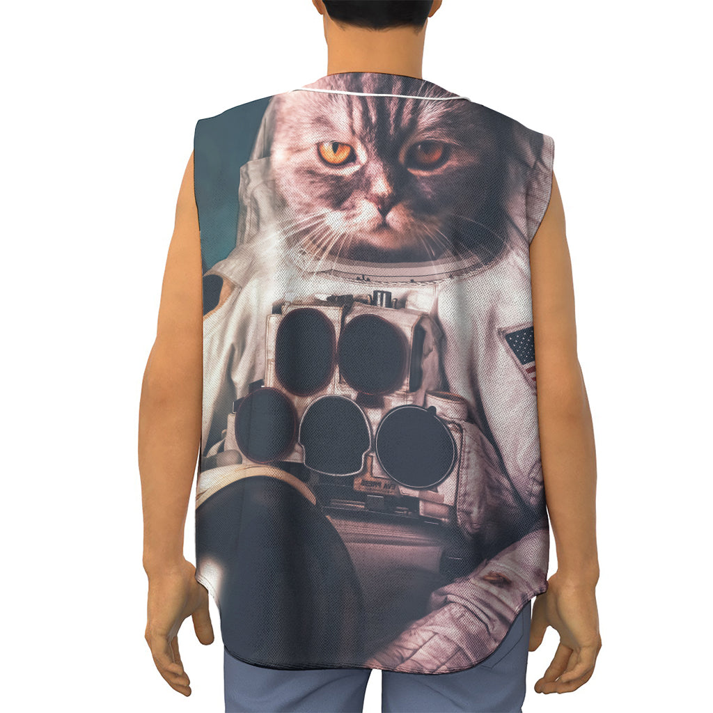 American Astronaut Cat Print Sleeveless Baseball Jersey