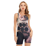 American Astronaut Cat Print Sleeveless One Piece Swimsuit