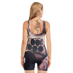 American Astronaut Cat Print Sleeveless One Piece Swimsuit