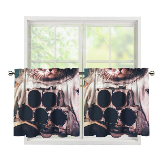 American Astronaut Cat Print Tier Curtains