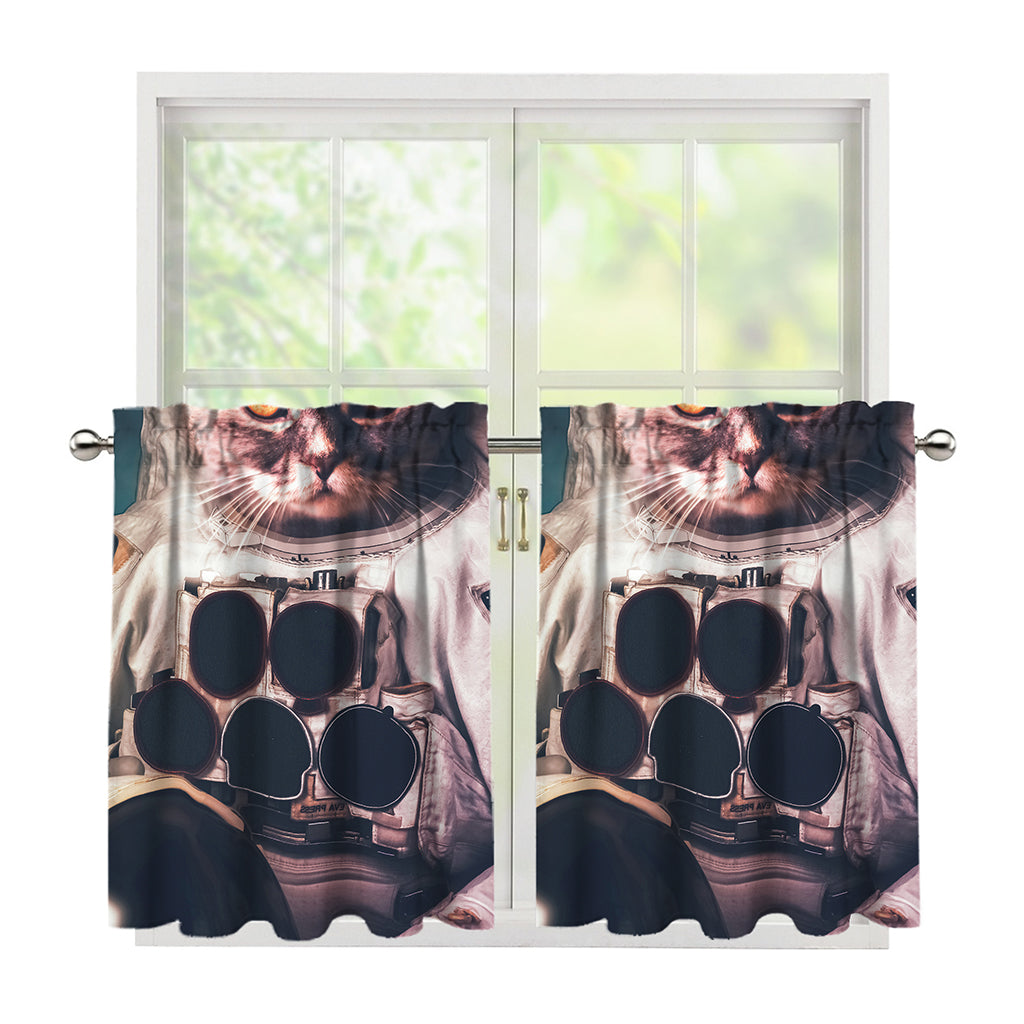 American Astronaut Cat Print Tier Curtains