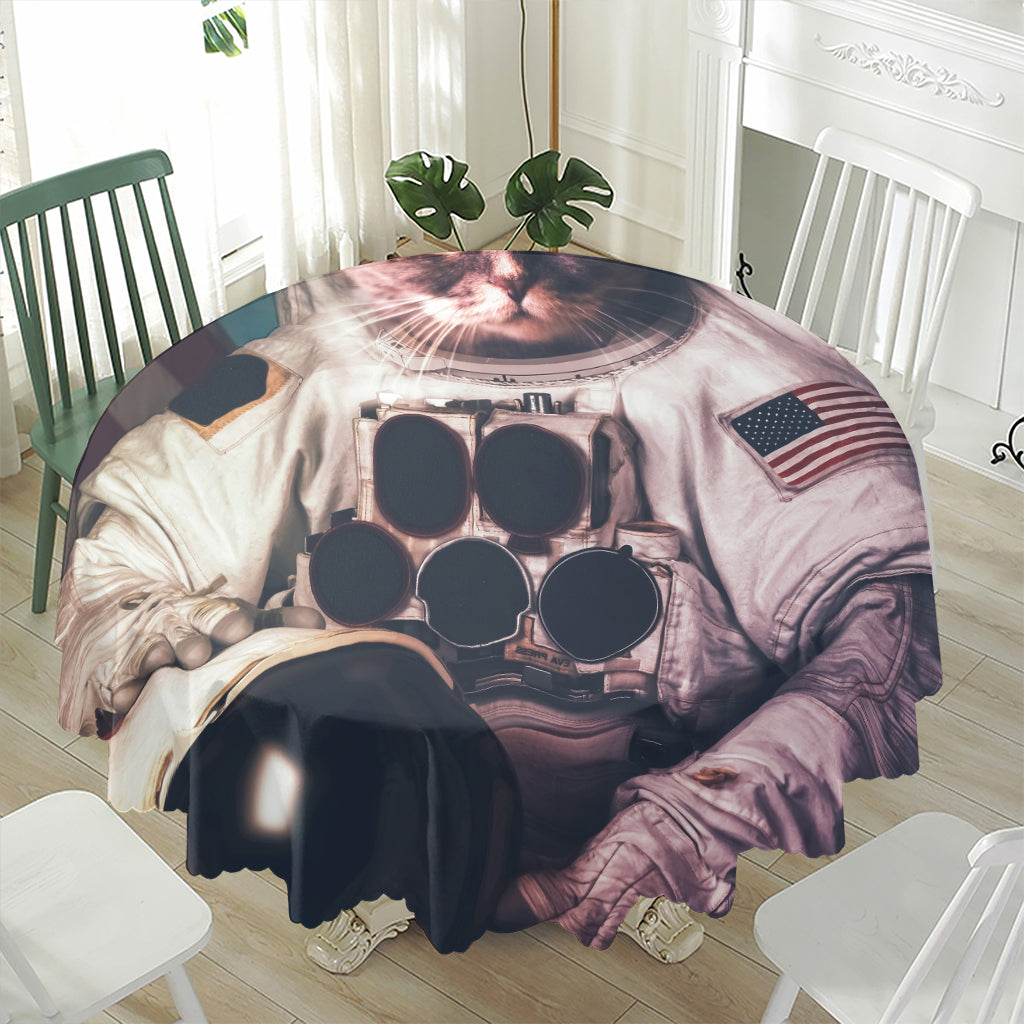 American Astronaut Cat Print Waterproof Round Tablecloth