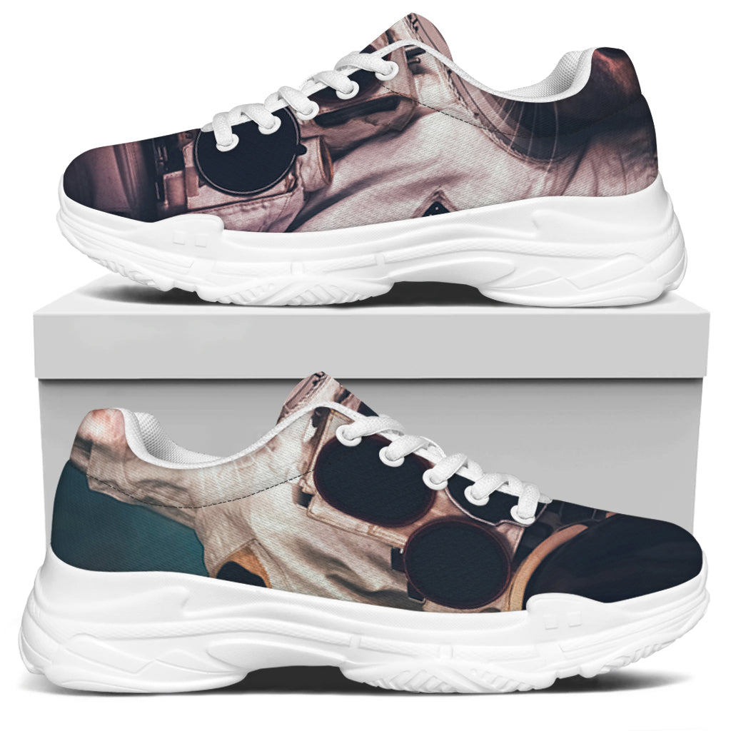 American Astronaut Cat Print White Chunky Shoes