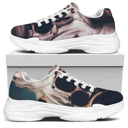 American Astronaut Cat Print White Chunky Shoes